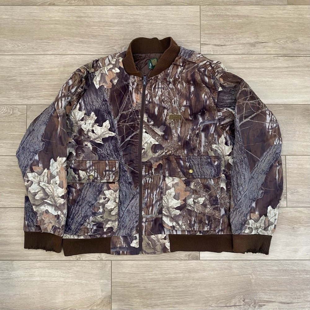 Cabelas Camo Bomber Jacket Men's Size 2X Full Zip Hunting Outdoors Workwear Logo